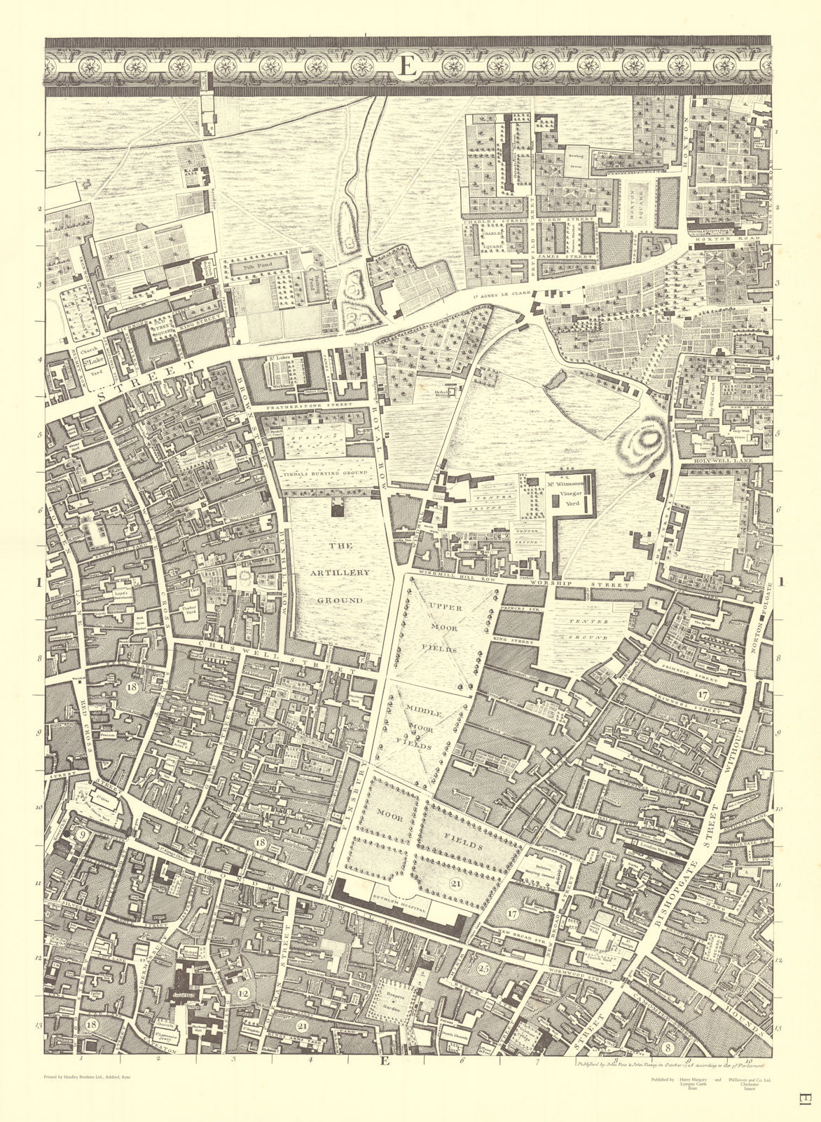 Moorgate, Hoxton, Bishopsgate, City, Shoreditch. E1 After ROCQUE 1971 (1746) map